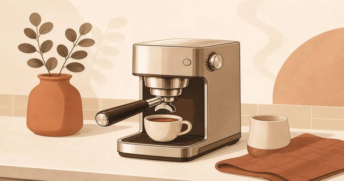 Stainless Rancilio Silvia espresso machine with 58mm portafilter on a kitchen counter